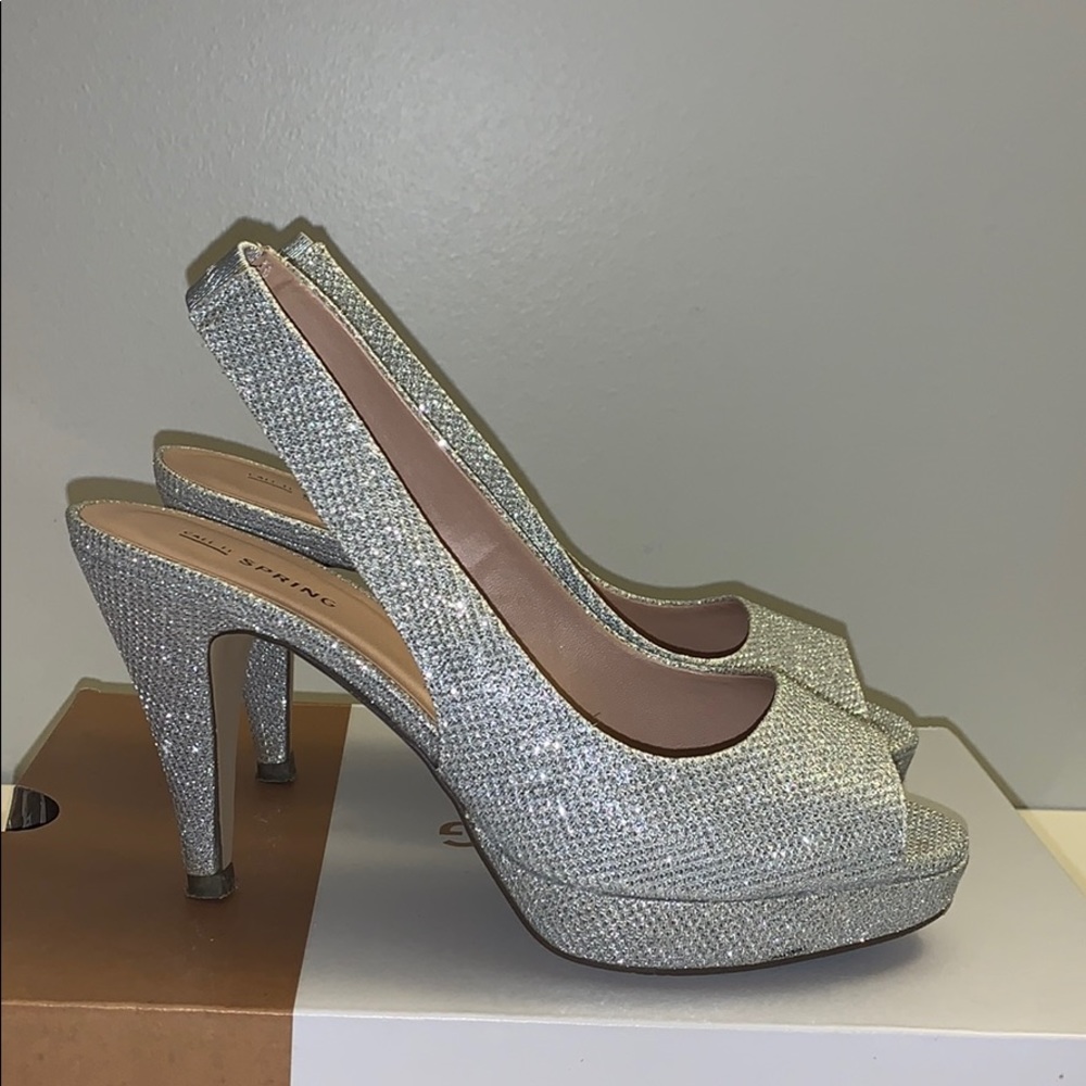 Call it Spring Silver Sparkly Heels